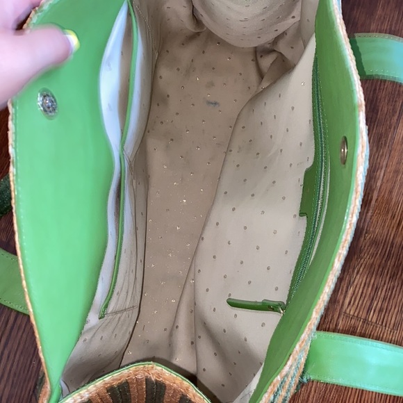 Kate Spade Green Stripe Lawn Party Reign Half Moon Straw Tote - Picture 8 of 10